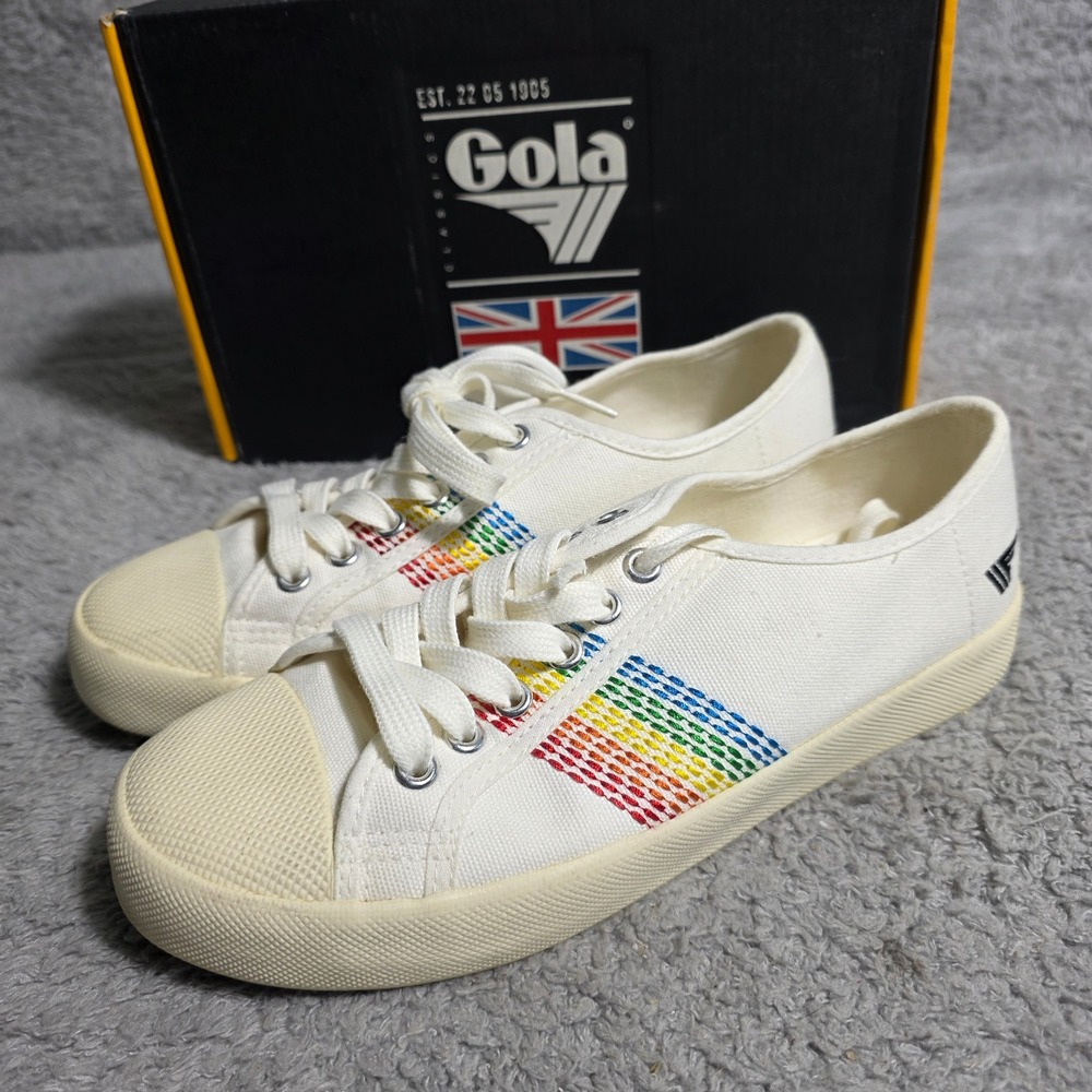 Gola Women's Coaster Rainbow Stitch Canvas Sneakers White‎ Eu 37 6 US